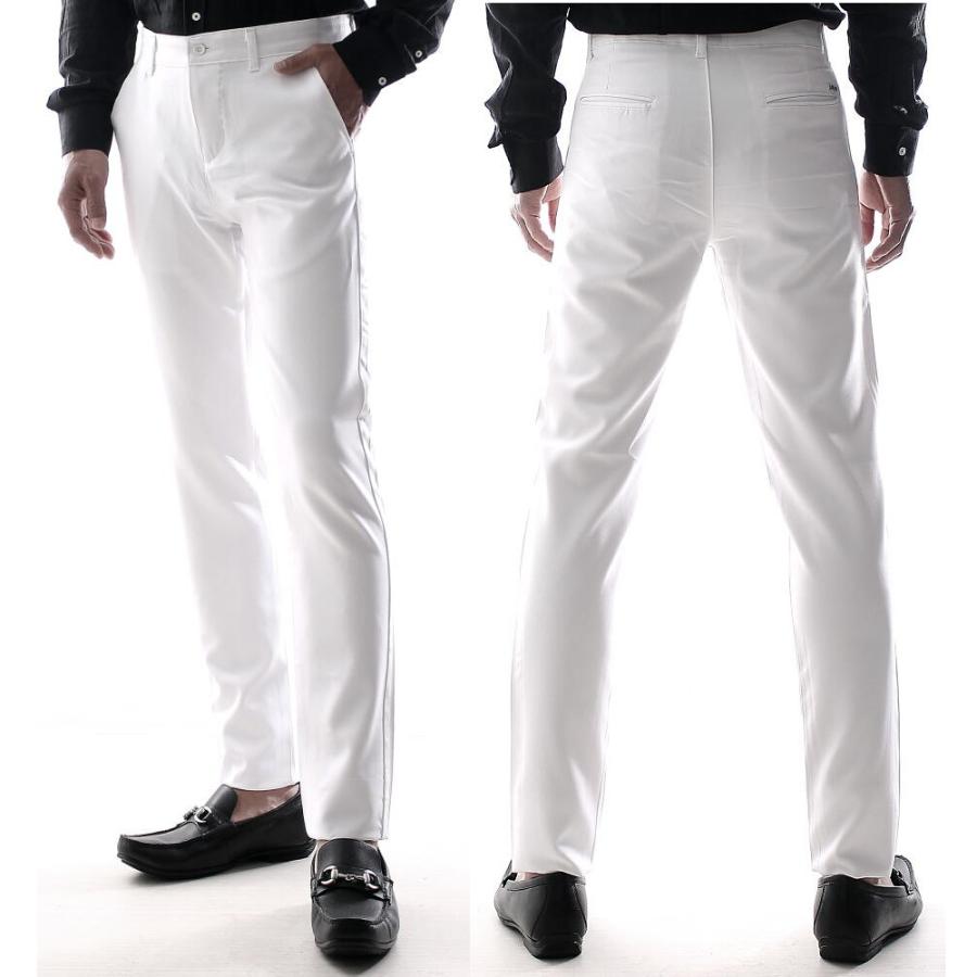スラックス スキニー スリム パンツ ストレッチ メンズ 白