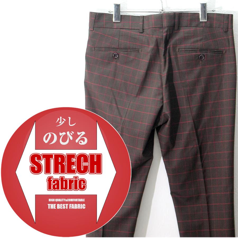 スラックス スキニー パンツ メンズ 茶 エンジ/チェック スリム タイト