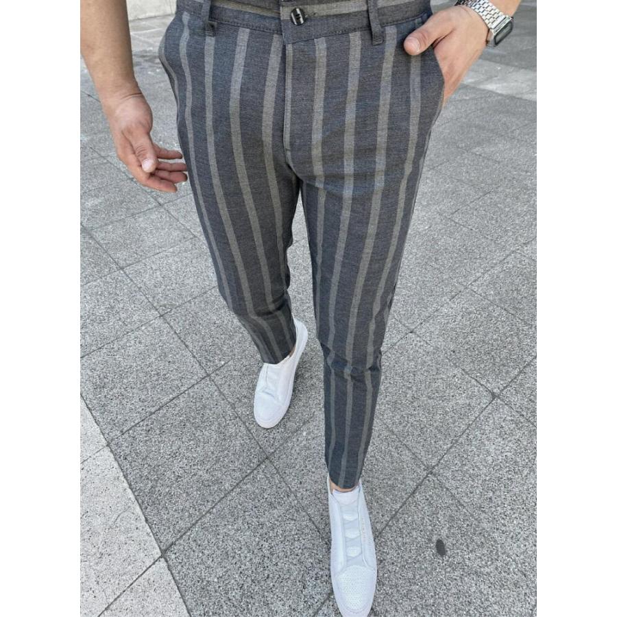 スラックス スキニー パンツ ストライプ スリム ミディアムグレー