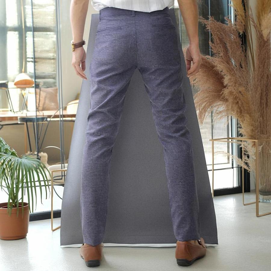 スラックス スキニー パンツ グレンチェック グレー スリム タイト