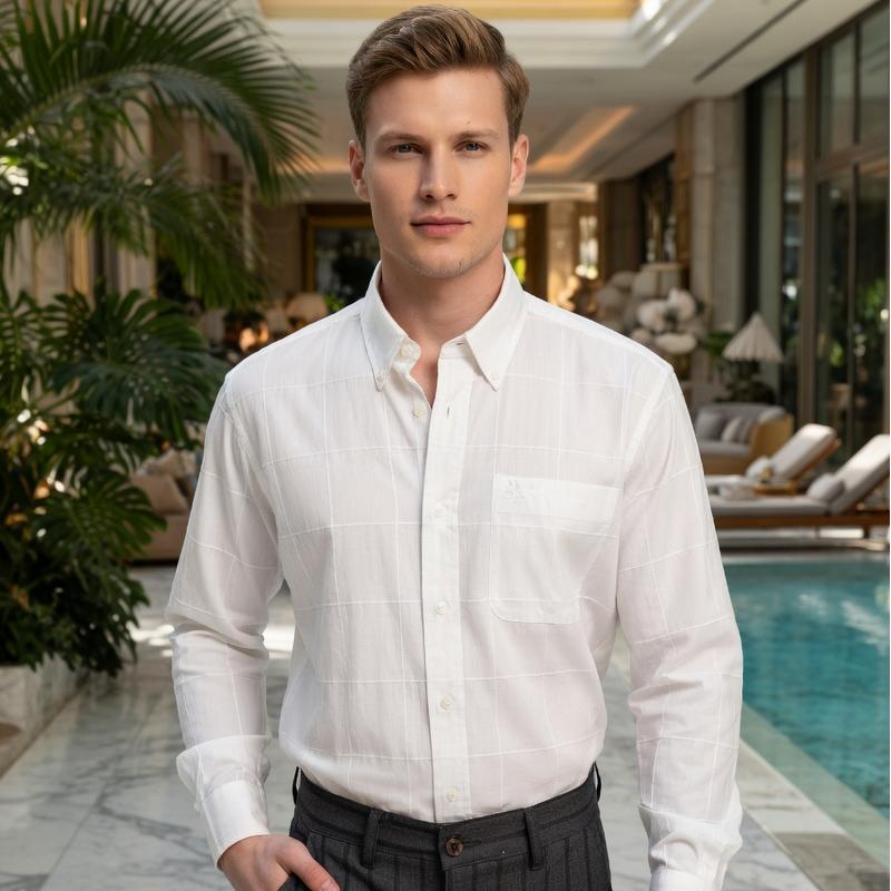 長袖シャツ レノマ RENOMA ボタンダウンシャツ チェック 白 メンズ