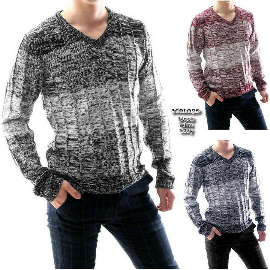 Vネック ニット やや厚手 セーターメンズ やや厚地 秋 冬 黒 エンジ 白 ストライプ編み G Bin 1 Limitedヤフーショップ 通販 Yahoo ショッピング