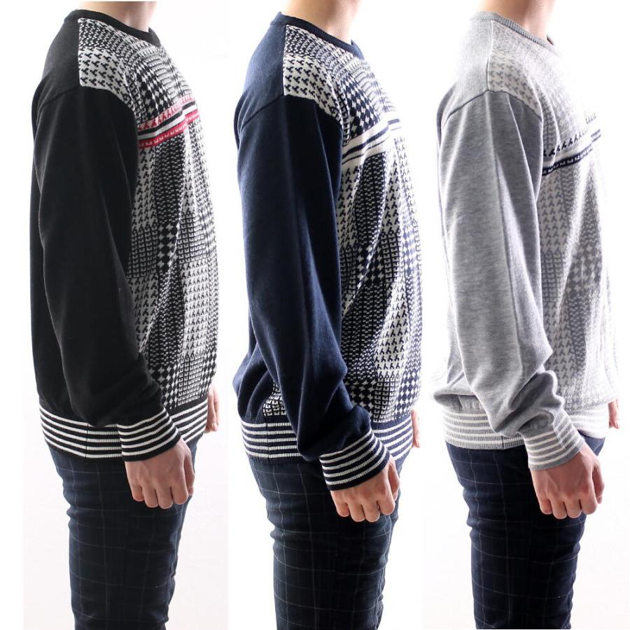 ニット クルーネックセーター メンズ チェック柄 薄地 薄手 春秋冬