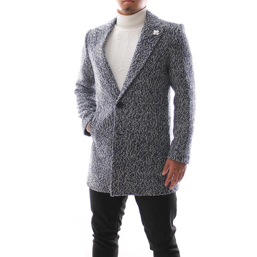 チェスターコート ハーフコート 厚地 圧縮ウール 紺/ネイビー メンズ