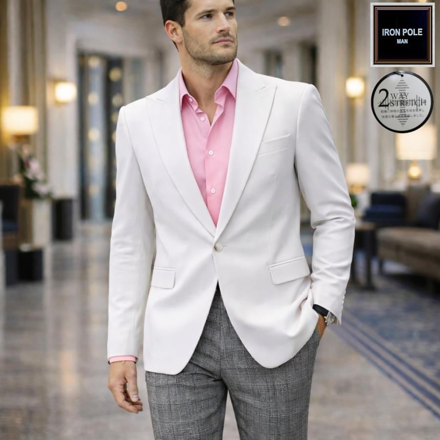 テーラードジャケット メンズ 白 総裏地 1つボタン 大きいサイズ も
