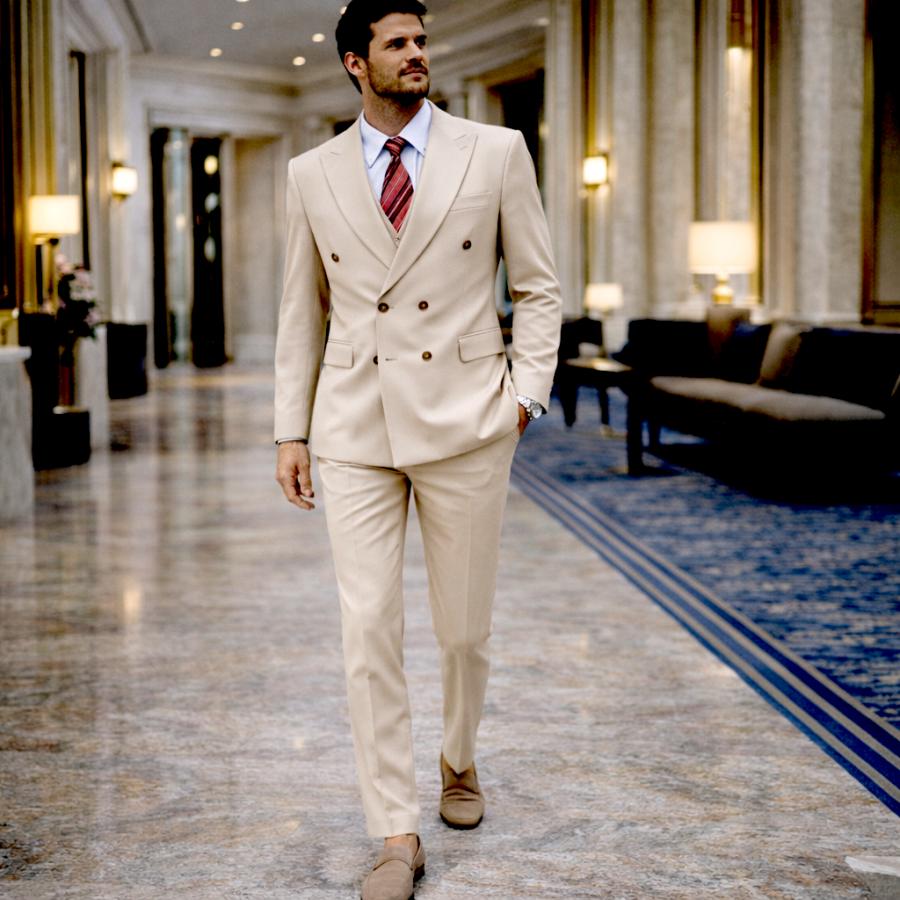 スラックス パンツ スリム メンズ ベージュ 春/夏/秋 薄地 大きい