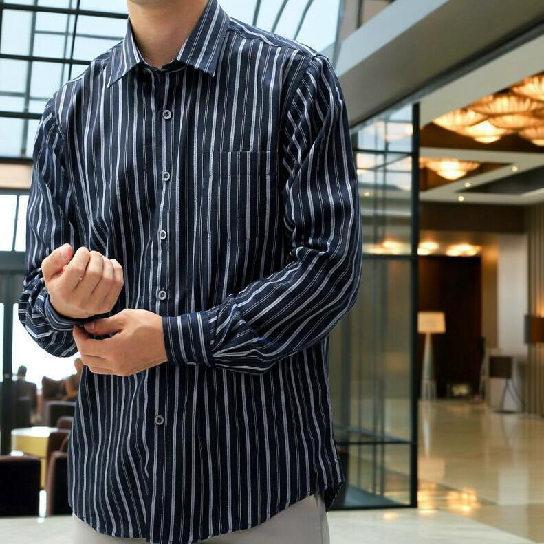 ストライプシャツ 長袖シャツ メンズ ダークネイビーベース濃紺