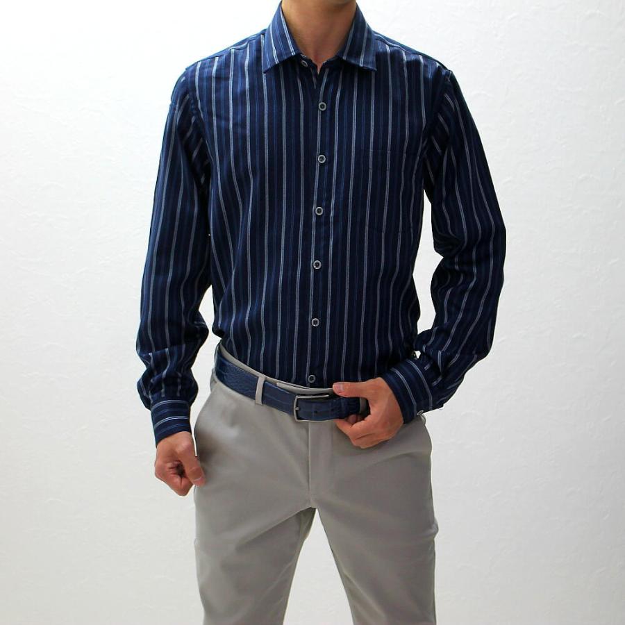 ストライプシャツ 長袖シャツ メンズ ダークブルーベース ライトグレーストライプ青 秋 冬 春 ビジネス カジュアル J46 4606 Bl Bin 1 Limitedヤフーショップ 通販 Yahoo ショッピング