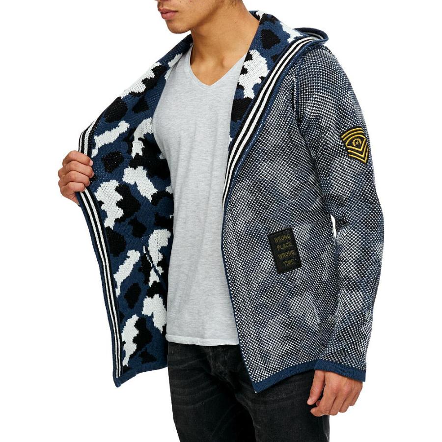 迷彩 コーディガン メンズ ニット パーカー ロングカーディガン