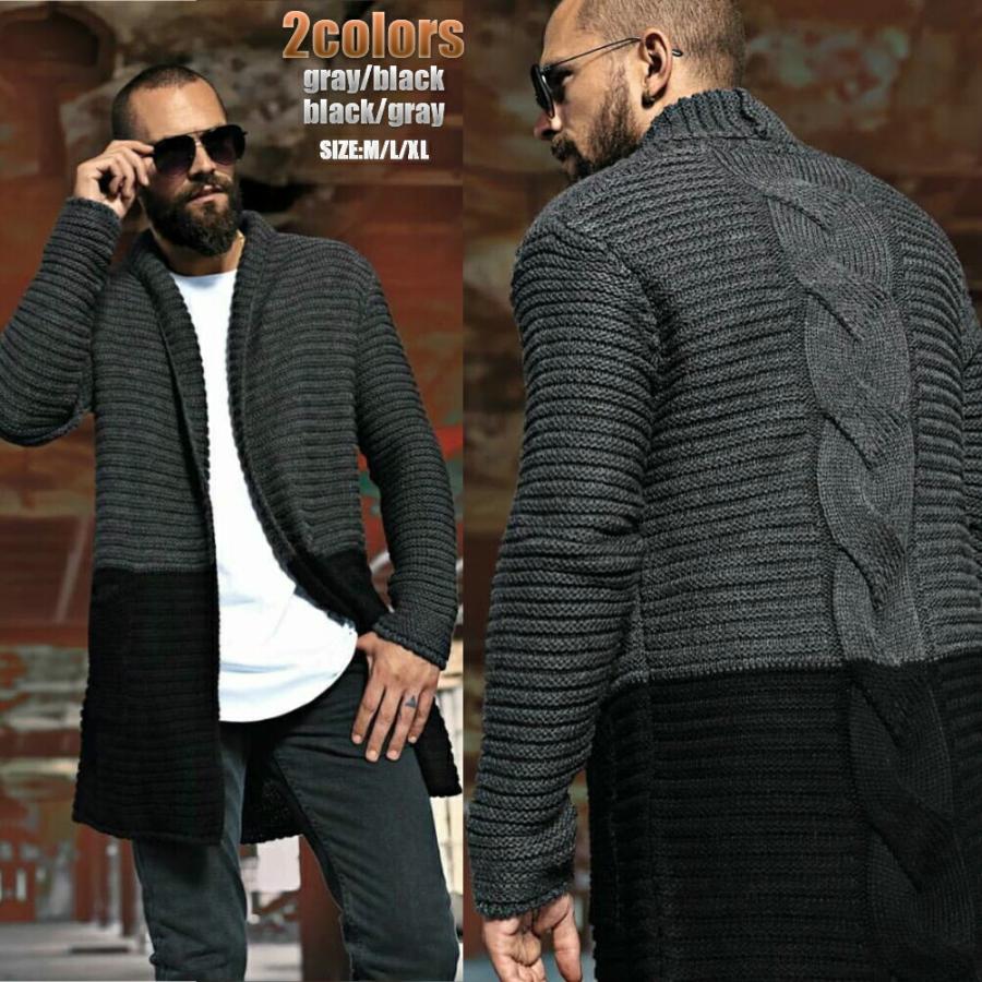 コーディガン メンズ ローゲージ ショールカラー ニット ガウン 黒