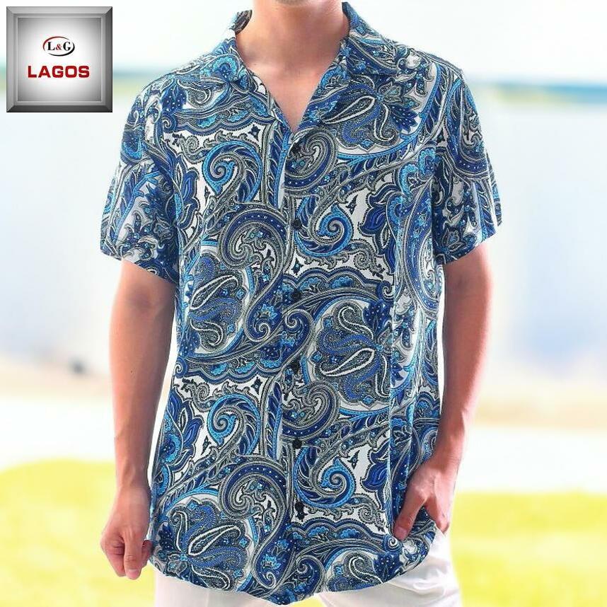 半袖 柄シャツ ペイズリー柄 勾玉模様 派手 リゾート ルーズフィット