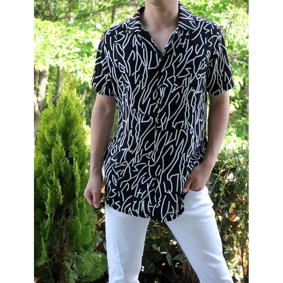 半袖 柄シャツ 派手 白/黒 メンズ テロシャツ モノトーン ゆったり
