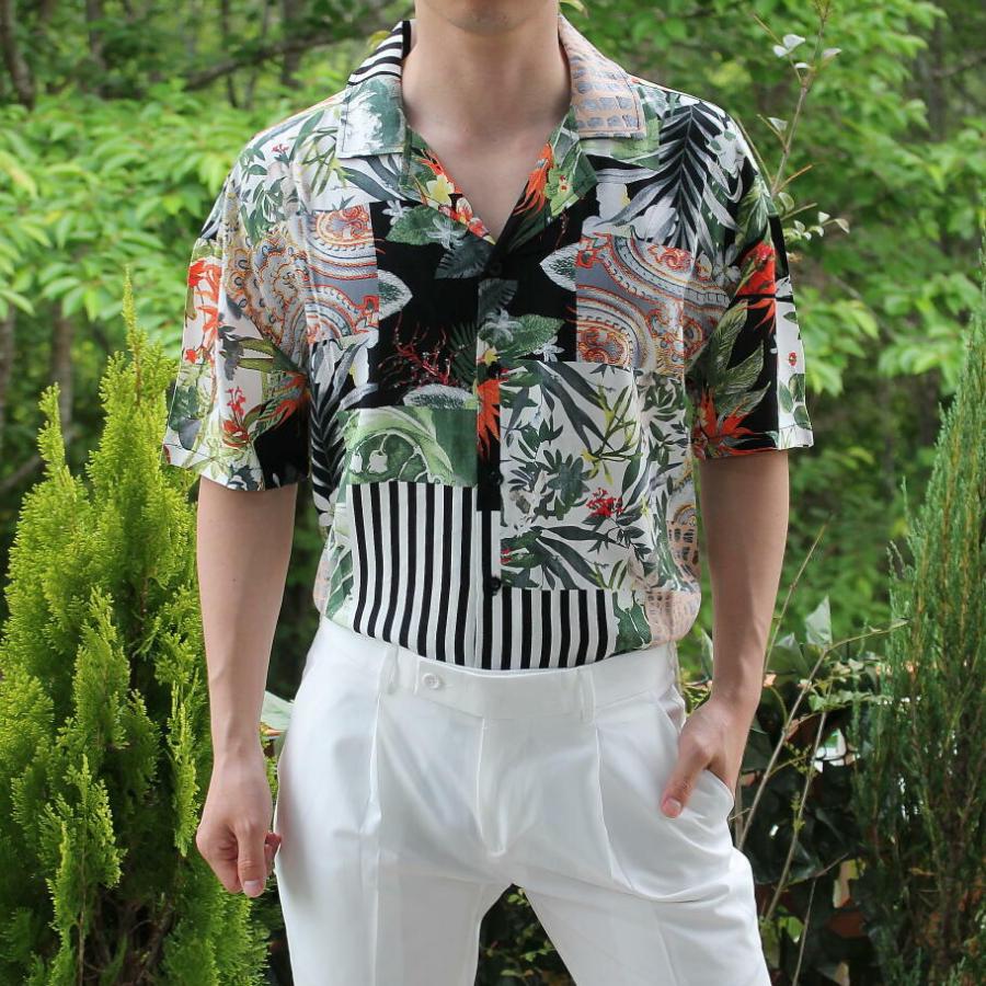 半袖シャツ 柄シャツ アロハシャツ 葉っぱ柄 海 花柄 開襟シャツ 半袖シャツ 柄シャツ アロハシャツ 葉っぱ柄 海 花柄 開襟シャツ