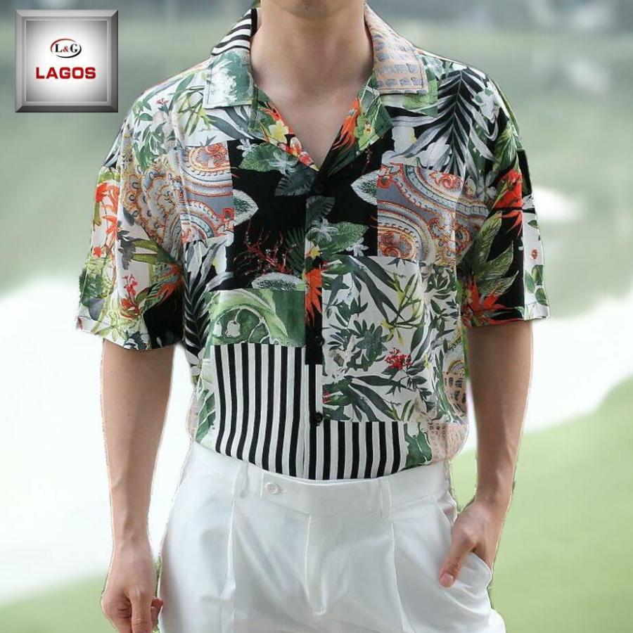 半袖シャツ 柄シャツ アロハシャツ 葉っぱ柄 海 花柄 開襟シャツ