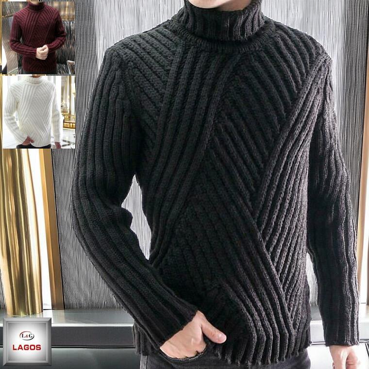 タートルネック ニット ハイネック ローゲージ セーターメンズ