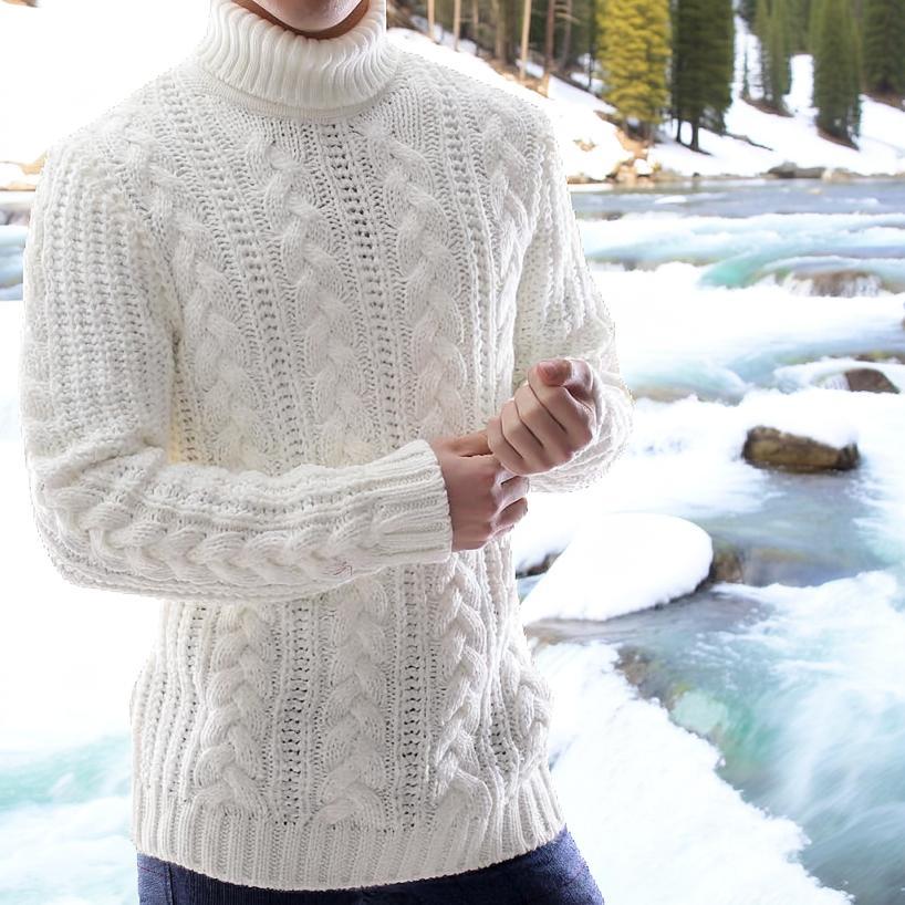 タートルネック ニット ハイネック ケーブル編み ざっくりローゲージ