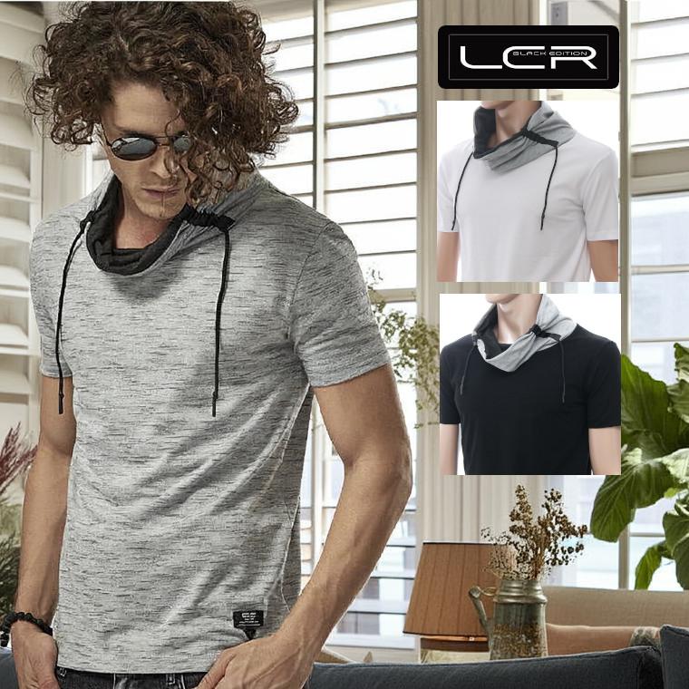 ｔシャツ メンズ 半袖 黒 白 グレー コード付き ストレッチ オフ