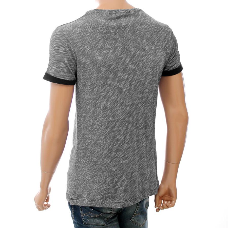 Tシャツ メンズ 半袖 肩ジップ 黒/紺 ロゴ ストレッチ クルー