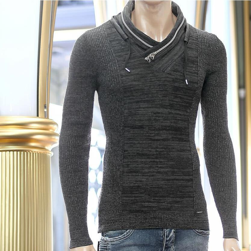 Vネック ニット セーター メンズ 薄地 秋冬春 グレー コード付き