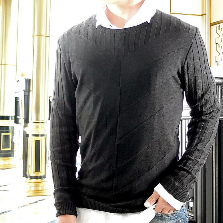 クルーネックニット 薄手のニット セーター メンズ Vモチーフ 薄地