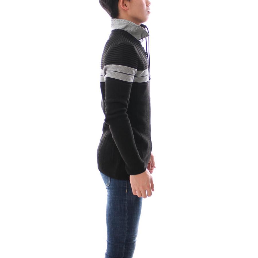 薄手のニット ハイネック モックネック セーター 2枚襟 ハーフジップ