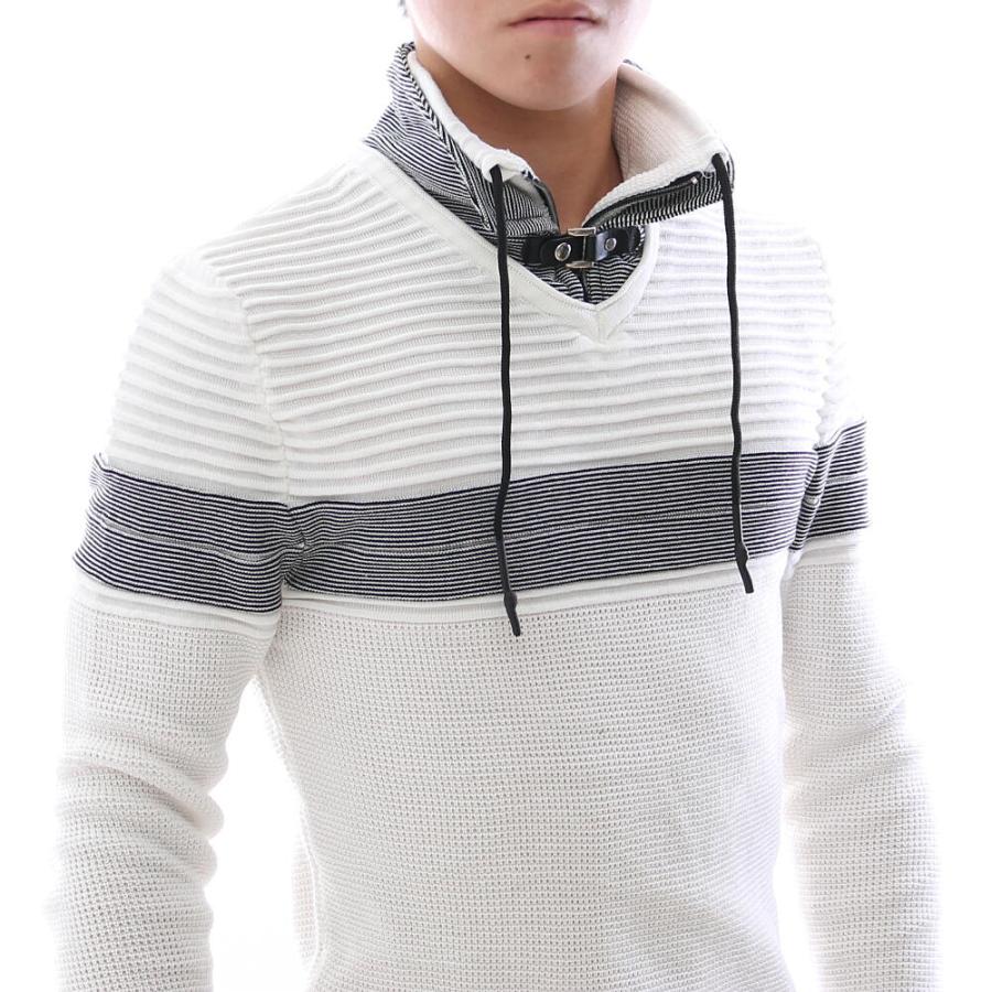 薄手のニット ハイネック モックネック セーター 2枚襟 ハーフジップ