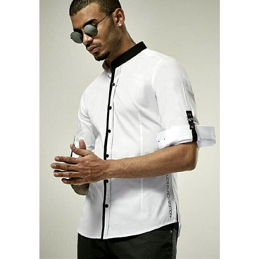 長袖シャツ バンドカラー メンズ ストレッチ 白黒 M L Xl Xxl 春夏秋 Lcr3340 Bin 1 Limitedヤフーショップ 通販 Yahoo ショッピング