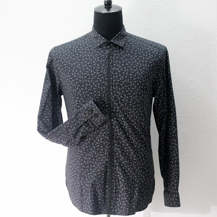 長袖シャツ カジュアルシャツ 花柄 ストレッチ メンズ 紺/白/黒/青