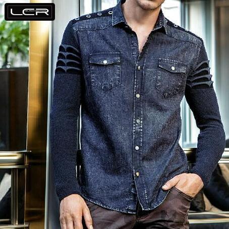 ダンガリーシャツ デニムシャツ メンズ 肩ハトメ 袖ニット Xxl 大きいサイズも入荷 Lcr3535 Bin 1 Limitedヤフーショップ 通販 Yahoo ショッピング