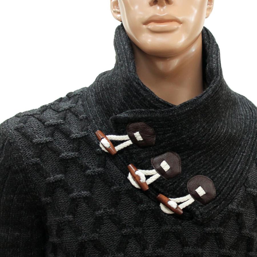 ショールカラー ニット セーター メンズ 黒/グレー M/L/XL/XXL トグル