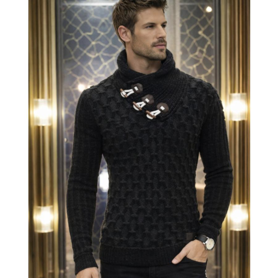 ショールカラー ニット セーター メンズ 黒/グレー M/L/XL/XXL トグル 