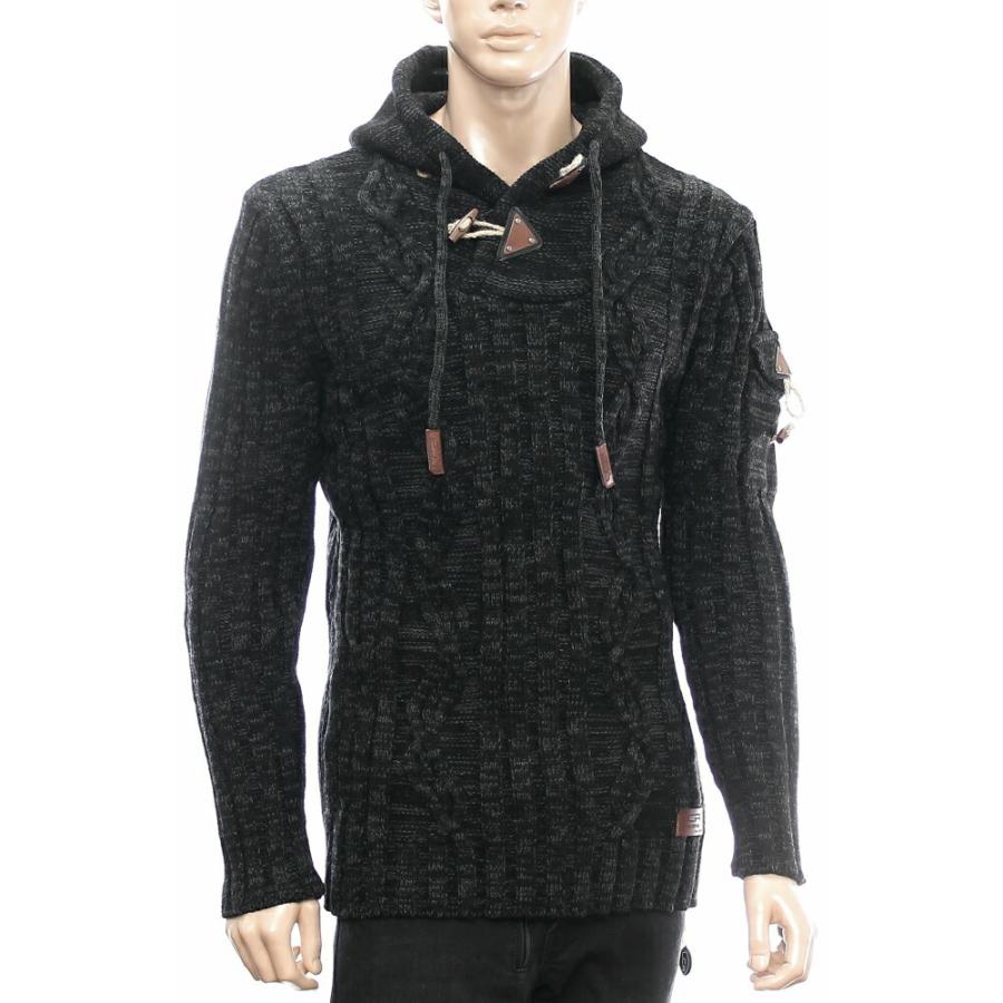 ニットパーカー セーター メンズ ケーブル編み 太リブ編み