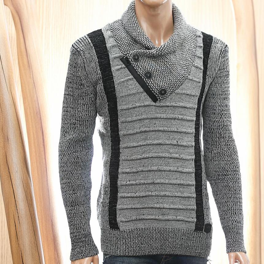 ハイネック ショールカラー ニット セーター メンズ 白黒 グレー M/L