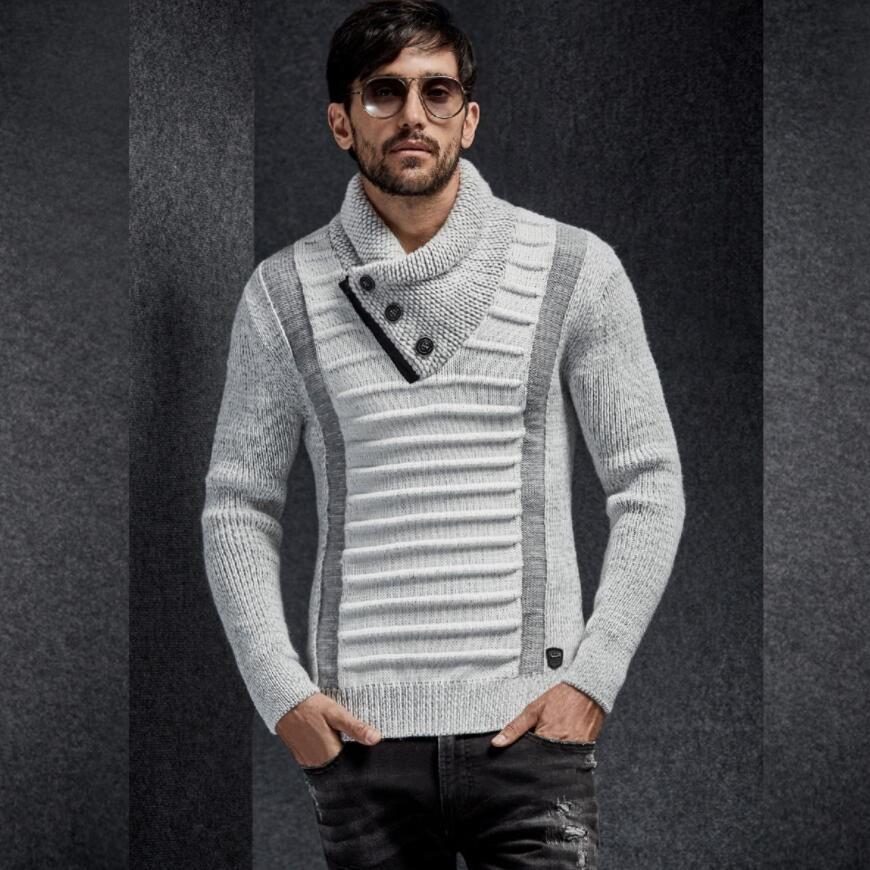 ハイネック ショールカラー ニット セーター メンズ 白黒 グレー M L Xl Xxl ボタン付き ボーダー編み 大きい ゆったりサイズ Lcr5485 Bin 1 Limitedヤフーショップ 通販 Yahoo ショッピング