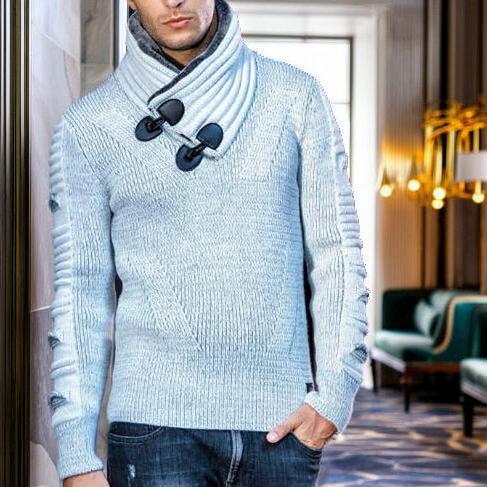 ハイネック ローゲージニット セーター メンズ 白 グレー 黒 厚手 冬