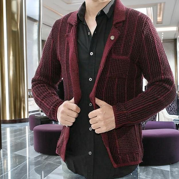 ニット テーラードジャケット メンズ カーディガン ストライプ 秋冬