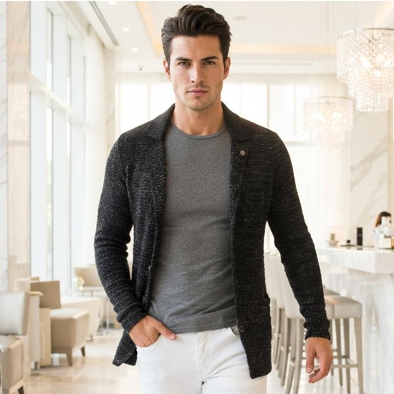 メンズ ウールカーディガン カーディガン メンズ 上質ウール襟付きポケットカーディガン 襟付き メンズ カーディガン 専門通販 カーディ