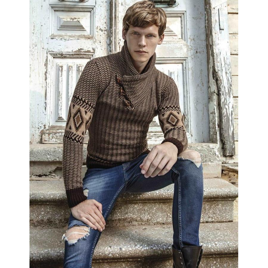 ローゲージニット セーター ハイネック 厚手 メンズ 黒グレーベージュ