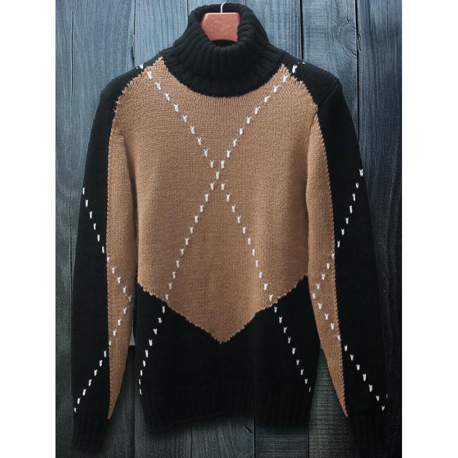 ローゲージニット メンズ セーター タートルネック ハイネック 厚手 黒