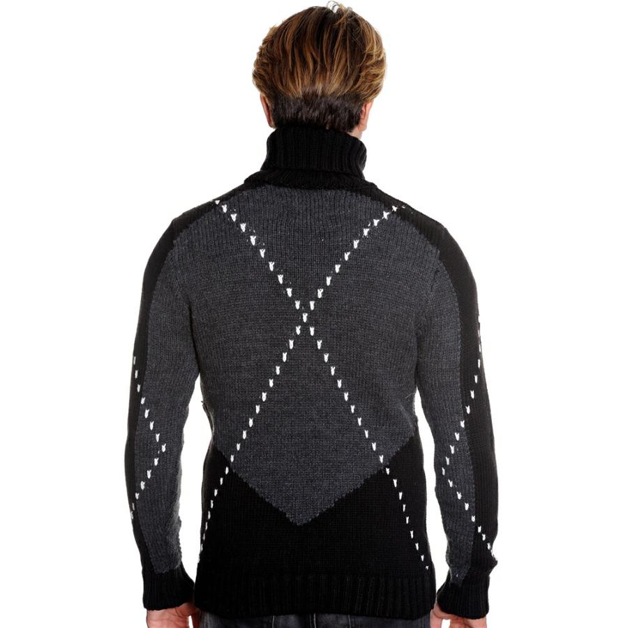 ローゲージニット メンズ セーター タートルネック ハイネック 厚手 黒