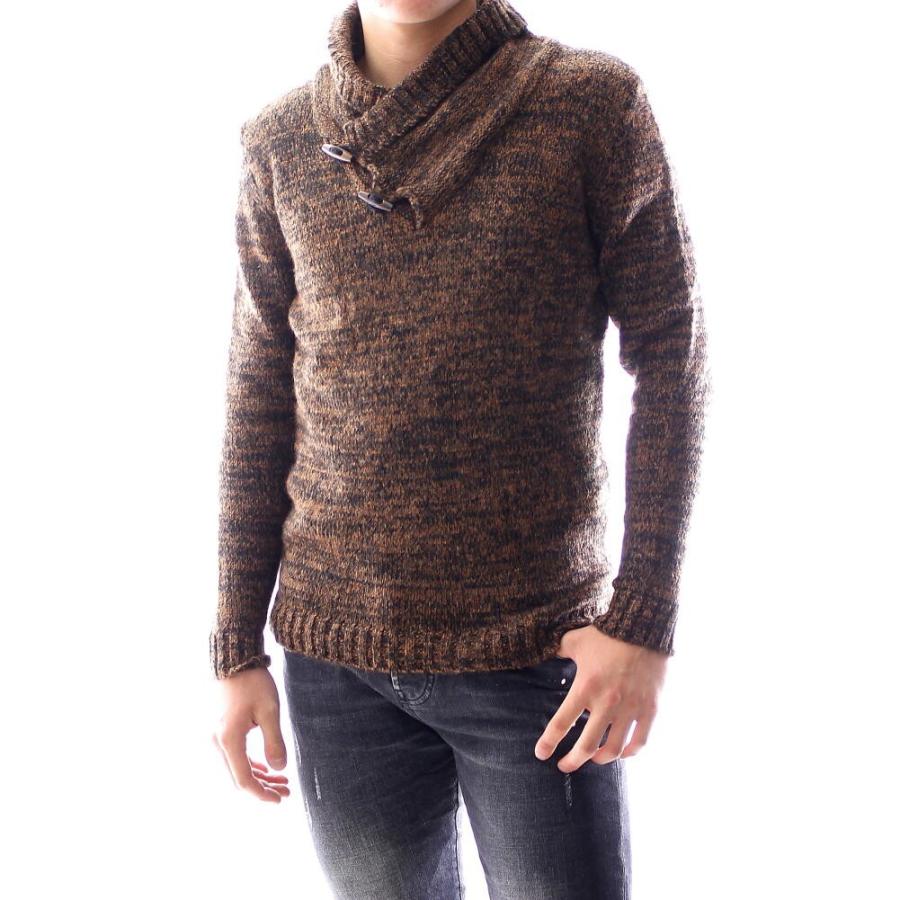 ショールカラー ニット セーター ハイネック茶/グレー メンズ ウール
