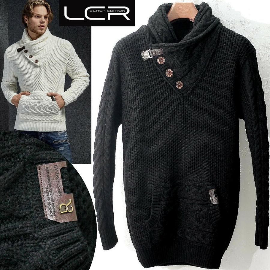 ハイネック ショールカラー ニット セーター メンズ ケーブル編み フィッシャーマン 白黒 M L Xl Xxl Lcr7095 Bin 1 Limitedヤフーショップ 通販 Yahoo ショッピング