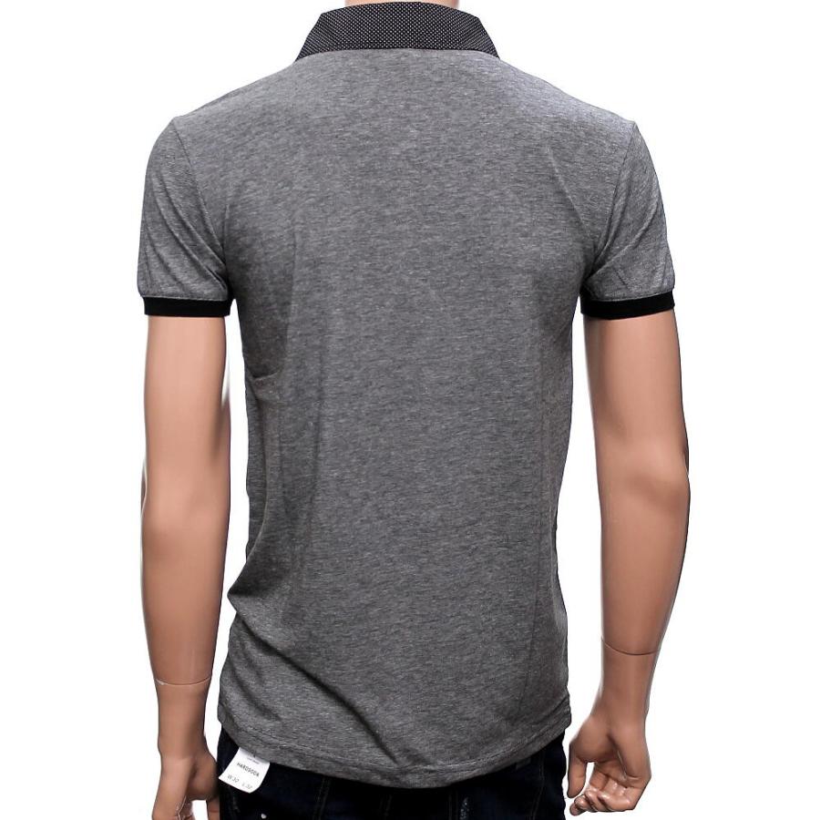 半袖 ポロシャツ メンズ 襟 水玉 胸ポケット ドット グレー黒