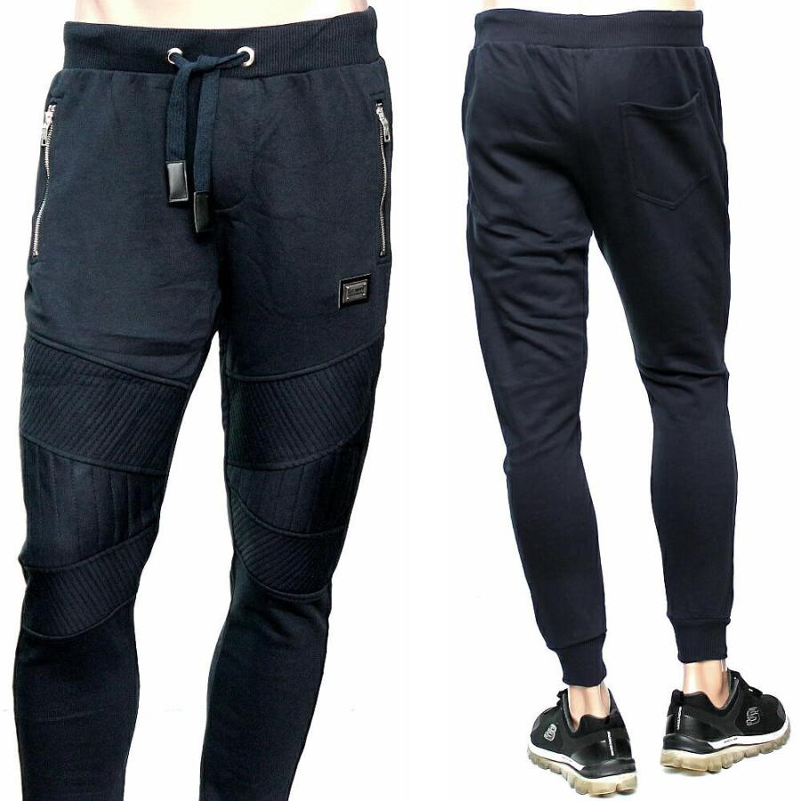 スキニー スウェットパンツ ジョガー バイカー パンツ メンズ 秋冬 黒