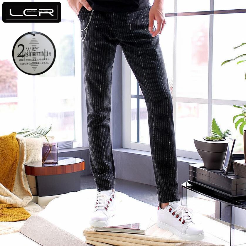 ジャージー チョークストライプ パンツ スリム スラックス メンズ XXL