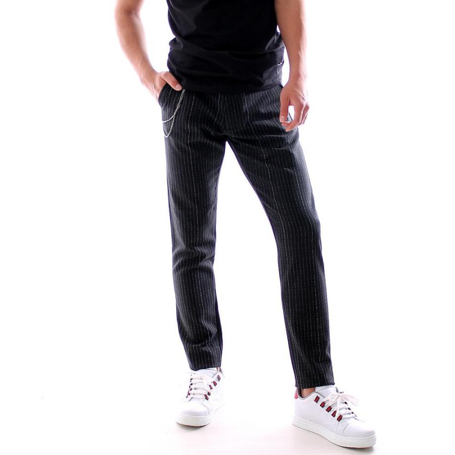 ジャージー チョークストライプ パンツ スリム スラックス メンズ XXL