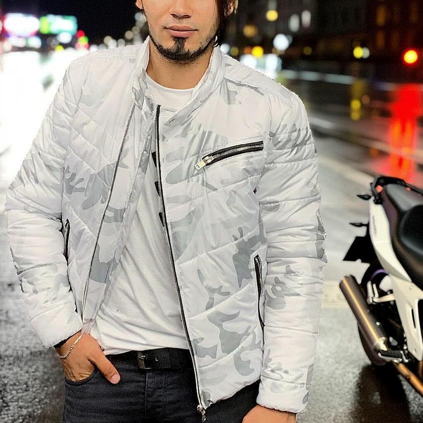 中綿ジャケット ライダース 白 迷彩 メンズ アウター ブルゾン 冬 XXL