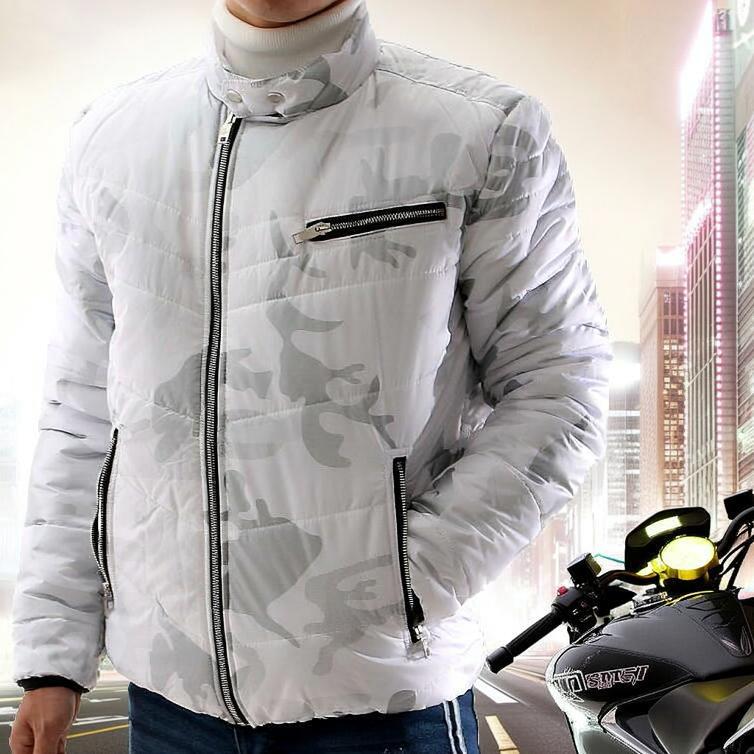 中綿ジャケット ライダース 白 迷彩 メンズ アウター ブルゾン 冬 XXL