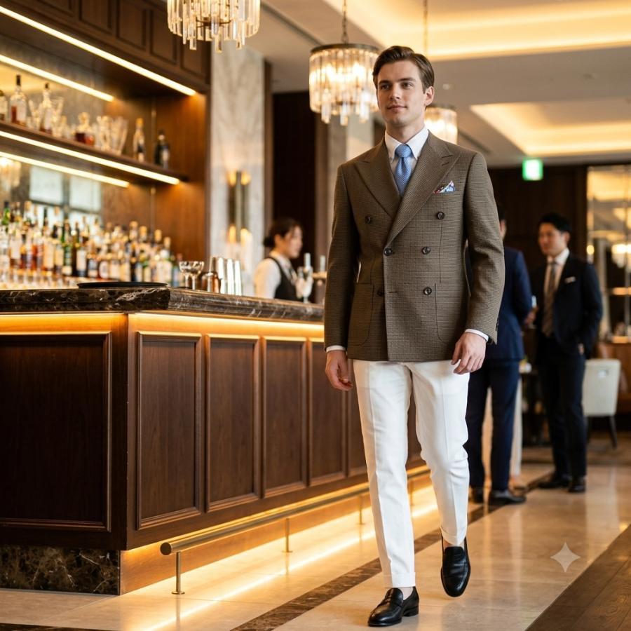 Spick & Span テーラードジャケット ダブル キャメル裏地ストライプ Spick & Span テーラードジャケット ダブル キャメル裏地ストライプ