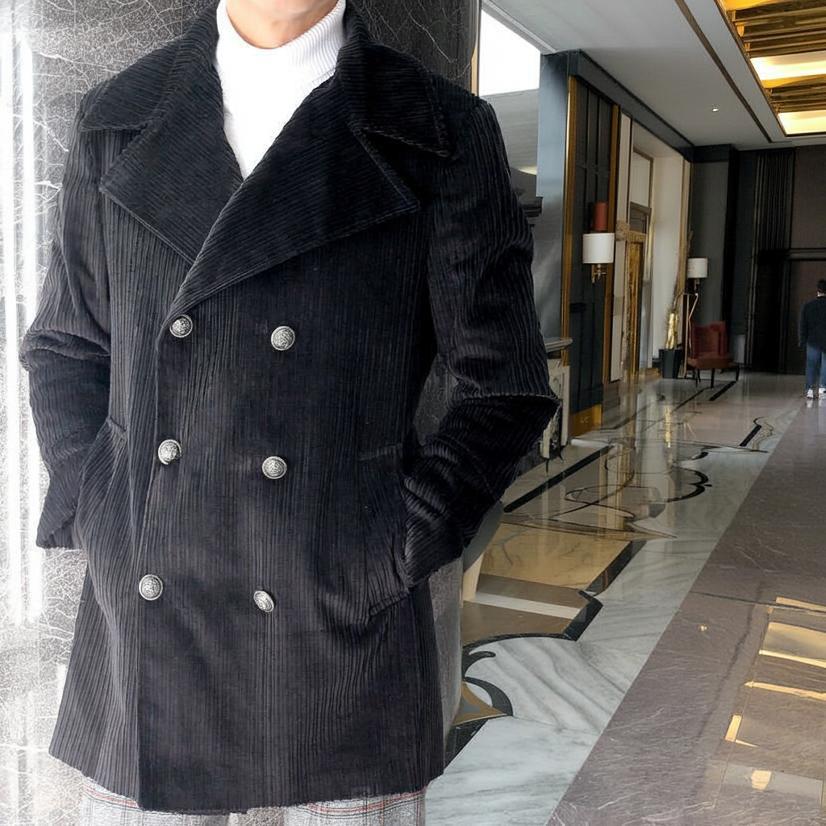 極美品☆ DIOR コーデュロイ アウター モールスキン ハーフコート ブラック pコート ピーコート 黒 ブラック 秋/冬 極太畝コーデュロイ